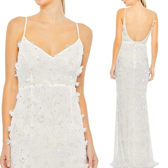 Mac Duggal‎ 93686 Floral Applique Gown Dress White Size 4 NWT - Picture 1 of 11